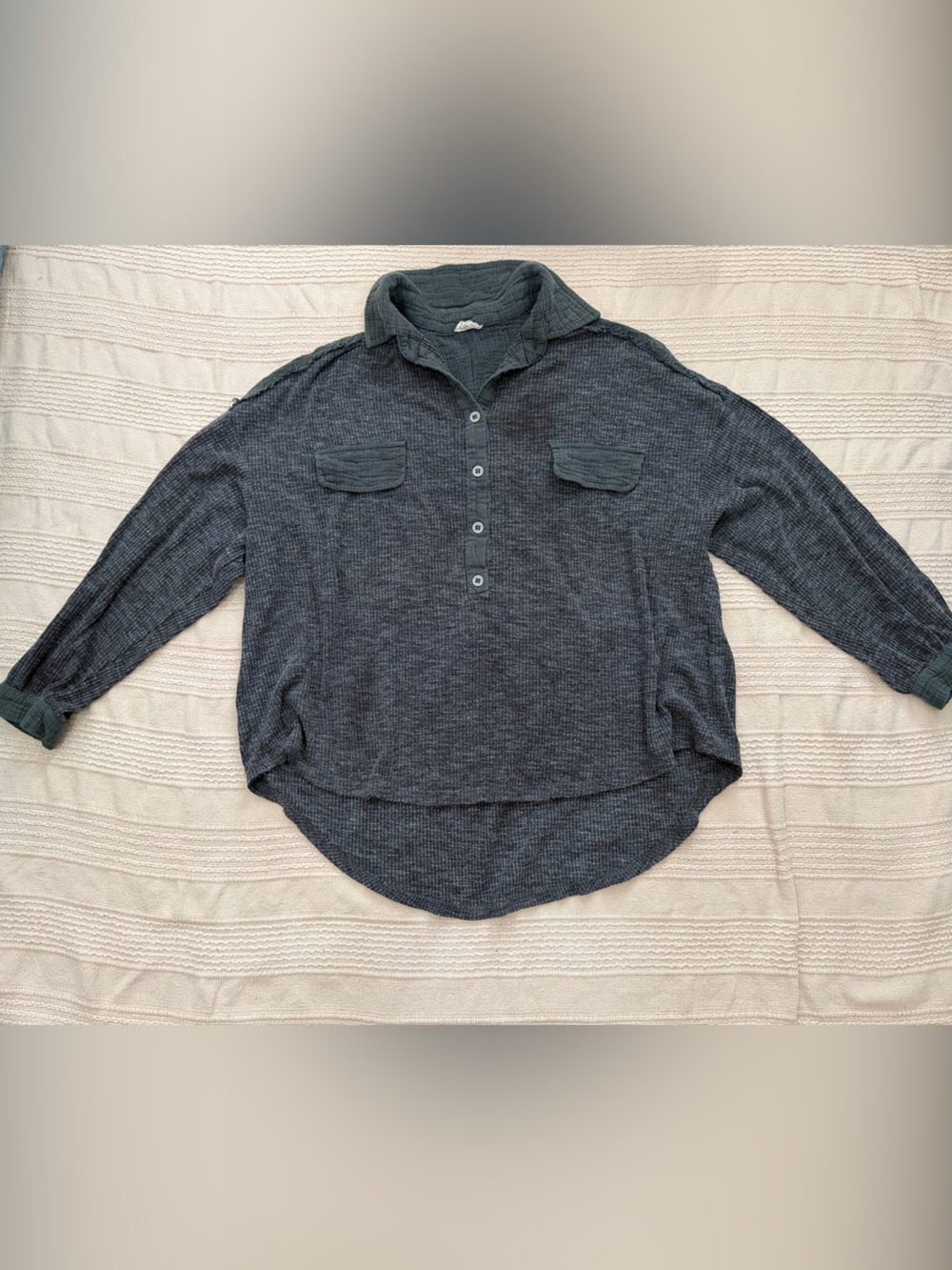 POL Women's Dark Gray Long Sleeve Henley Top